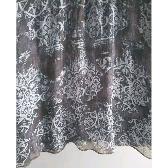 Sundace Silk Blouse  Blue Black Velvet Trim Bell Sleeve Semi-Sheer Women's 14 - Picture 5 of 8